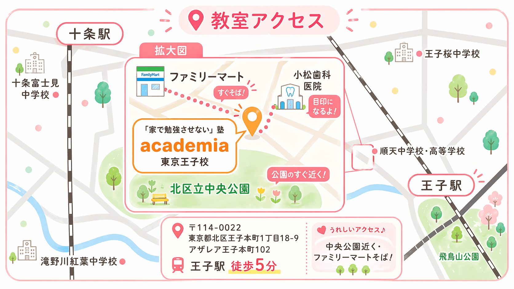 教室の所在地を案内する地図セクション